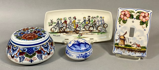 A Group of Dutch-Style Ceramic Decorative Items, including a Koninklijk Goedewaagen Gouda Tray