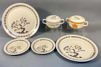 A Collection of Six Pieces of Lenox Temper-ware Dinnerware in Desert Morn, Sandflowers, and Fire