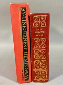 Two Vintage Hardcover Books: By-Line: Ernest Hemingway and Kipling Selected Works