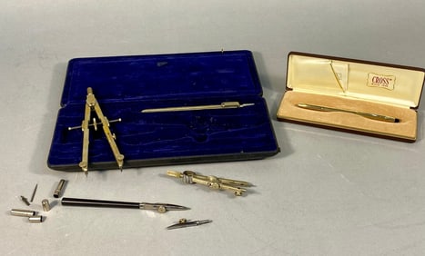 A Set of Vintage Riefler German Drafting Instruments and a Cross Pen