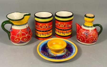 A Set of Five Hand-Painted Spanish Ceramic Articles by Del Rio Salado and El Rayeton