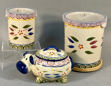 Three Temp-tations Presentable Ovenware by Tara 'Old World' Ceramic Kitchenware Items: Two Canisters