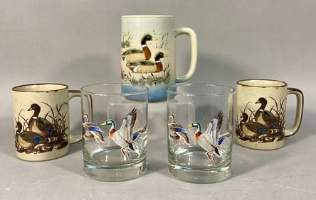 A Set of Five Mallard Duck Embossed Drinking Vessels
