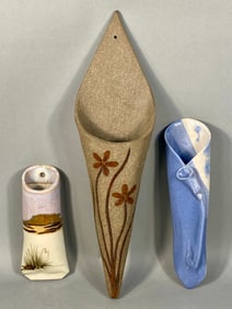 Three Modern Studio Ceramic Wall Pockets / Vases