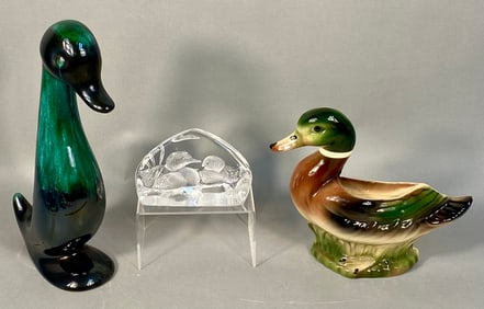 A Group of Three Decorative Duck-Themed Objects, including a Royal Copley Mallard Duck Planter