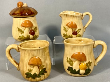 A 1970s Arnels Merry Mushroom Four-Piece Ceramic Tabletop Set