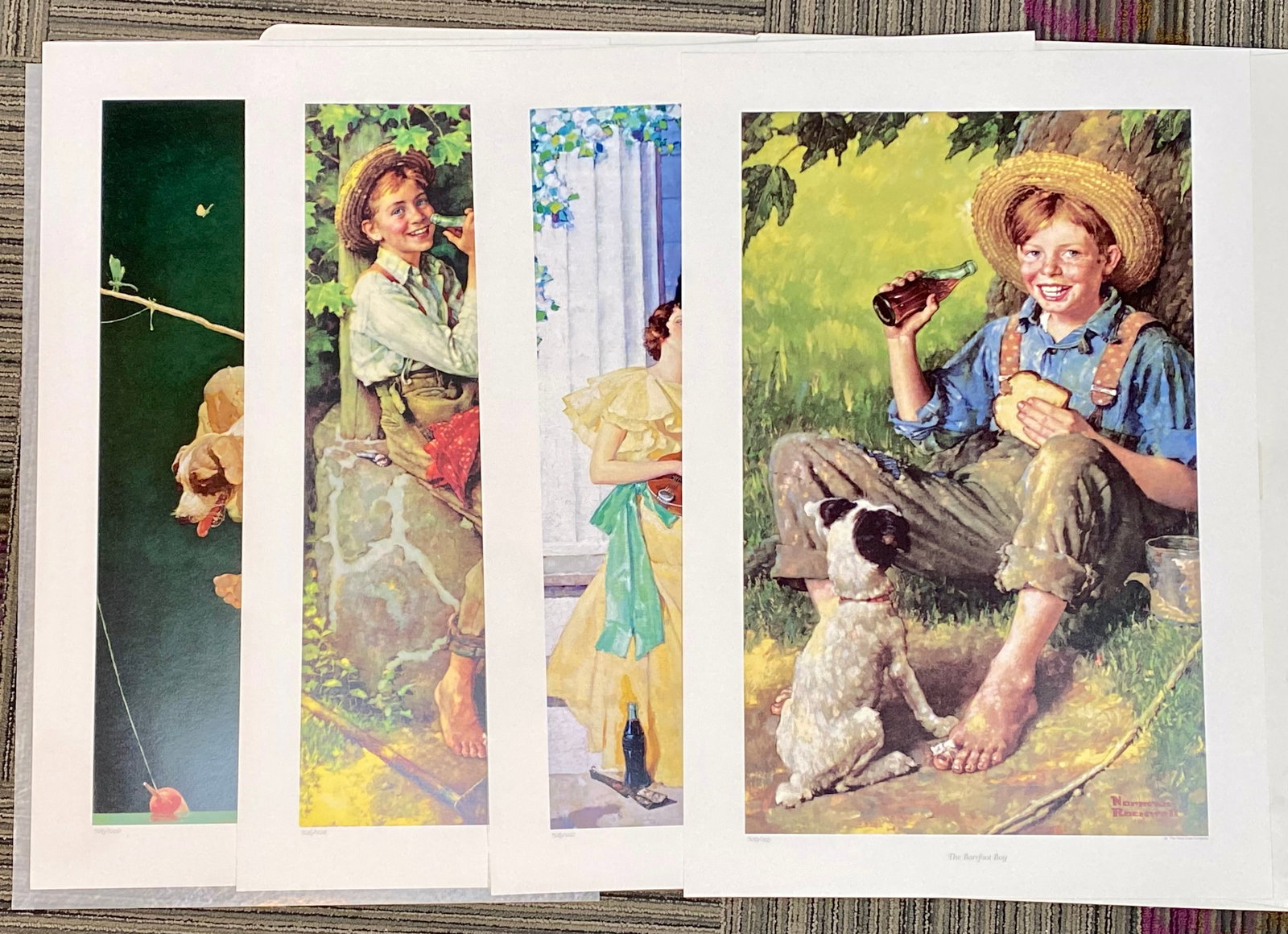 A Set of Four Norman Rockwell Limited Edition Coca-Cola Prints: A set of four limited edition color prints by Norman Rockwell for The Coca-Cola Company, executed in the American Realist/Illustrative style, circa mid-20th century. Each print depicts a distinct genr