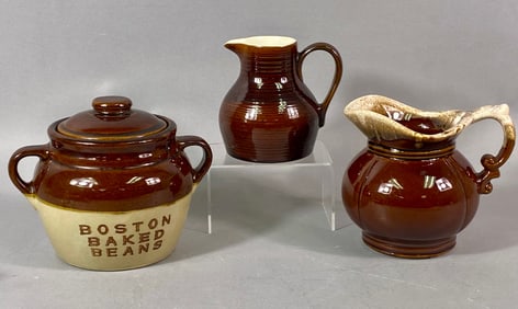 A Group of Three Ceramic Vessels, including a Monmouth Pottery Boston Baked Beans Pot