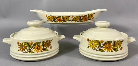 A Three-Piece Set of Capri Bake Serve 'n Store Stoneware, including two lidded casseroles and an