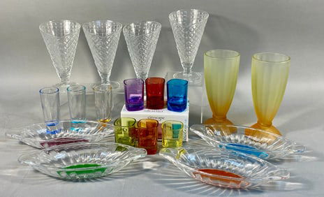 A Set of Bormioli Rocco Ice Cream Dessert Waffle Cone Glasses, Two Frosted Milkshake Glasses, and a
