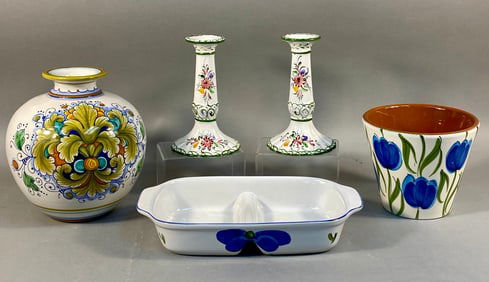 Maxam Divided Casserole Dish Oven to Table Hand Painted in Portugal, and a Collection of Decorative