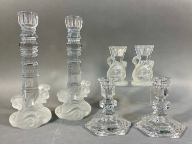 Three Pairs of Crystal Candlesticks, including Lenox Lighthouse