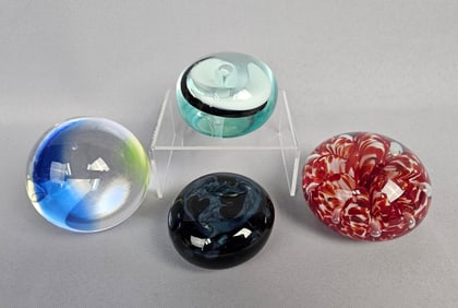 A Group of Four Contemporary Art Glass Paperweights
