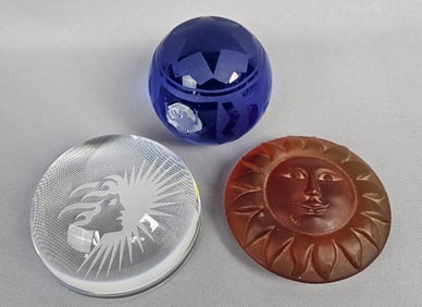 Three Modern Decorative Glass and Resin Paperweights