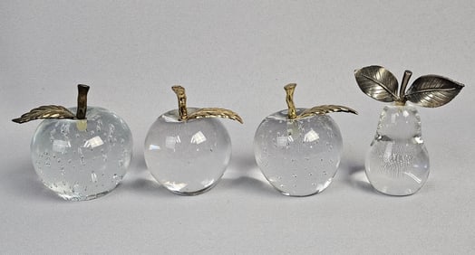 Four Vintage Art Glass Fruit Paperweights
