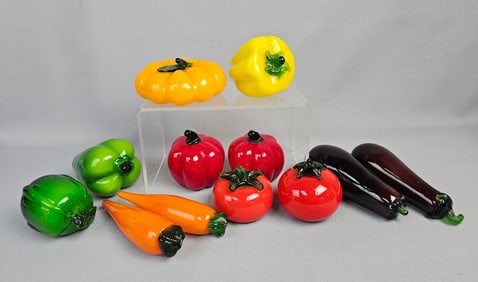 A Collection of Twelve Murano Style Hand-Blown Art Glass Vegetables