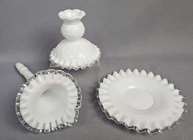 Three Fenton Milk Glass Decorative Pieces