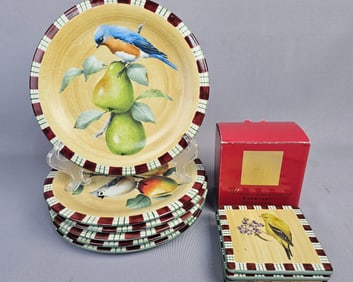 A Set of Six Lenox Winter Greetings Everyday Dessert/Salad Plates and a Set of Four Matching