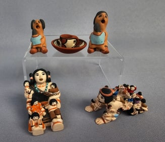 A Collection of Jemez Pueblo Storyteller Miniature Figurines and Pottery