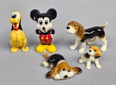 A Group of Five Vintage Disney and Other Ceramic Miniature Figurines