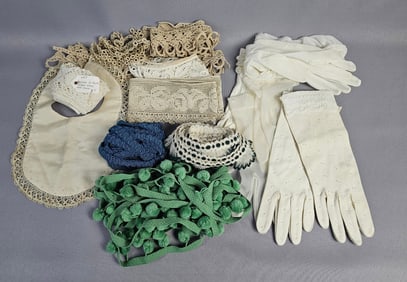 A Collection of Vintage Ladies' Textile Accessories, Lace, and Trim