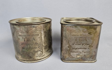 A Pair of Vintage English Breakfast Tea Silver Plated Tins