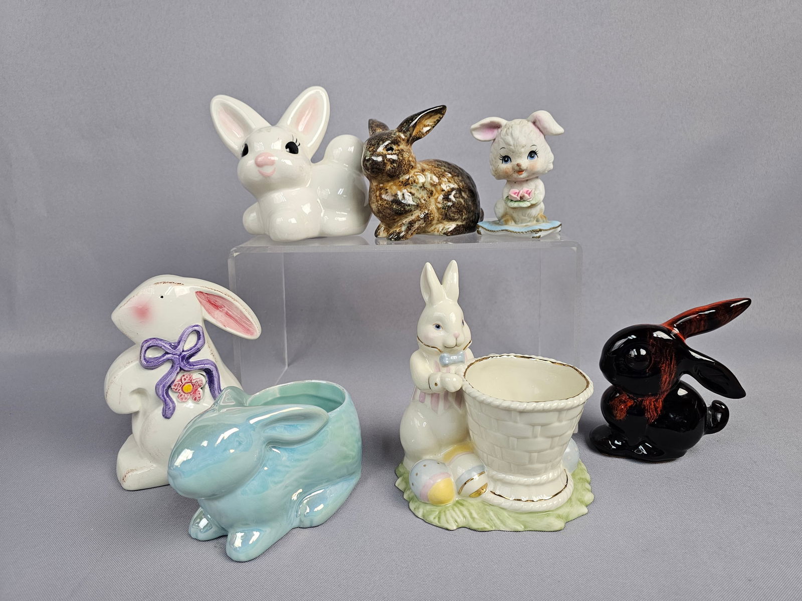 A Collection of Seven Glazed Ceramic and Porcelain Bunny Figurines and Planters Including Lenox (1 of 19)