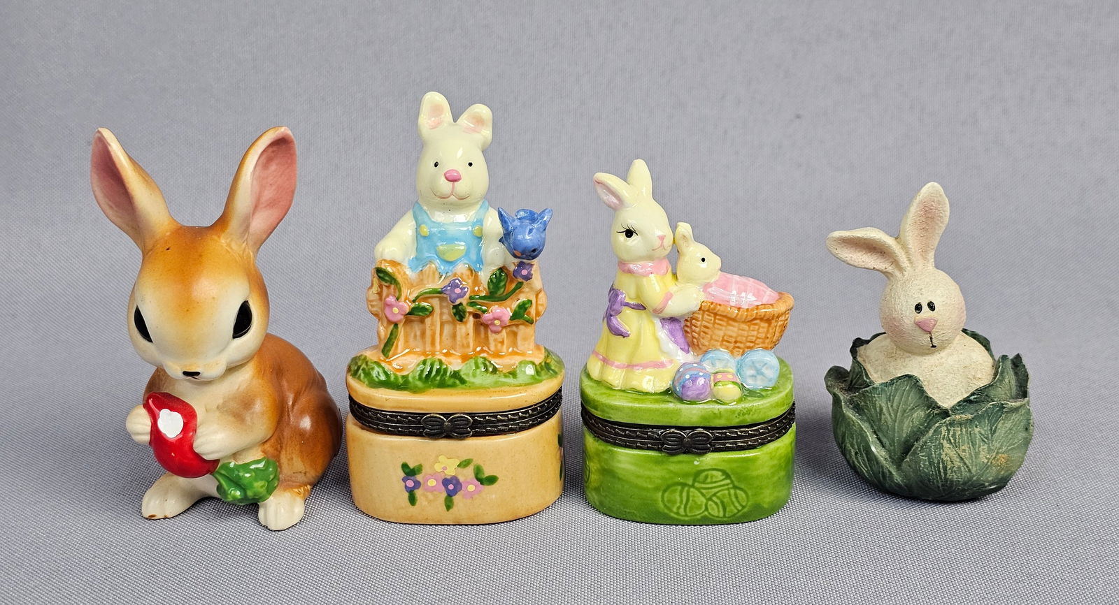 A Group of Four Decorative Rabbit Items, including Two Porcelain Hinged Trinket Boxes and a Josef (1 of 12)
