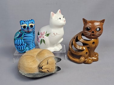 A Group of Four Contemporary Decorative Cat Figurines