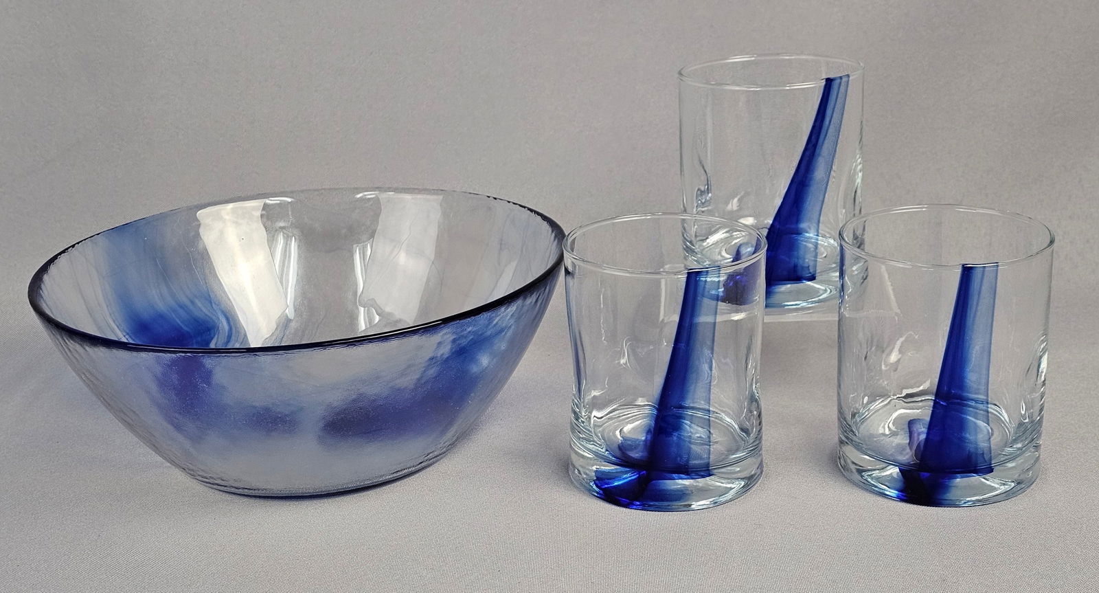Cobalt Blue Swirl Glass Serving Pieces Including Crisa by Libbey Glass Tumblers (1 of 13)