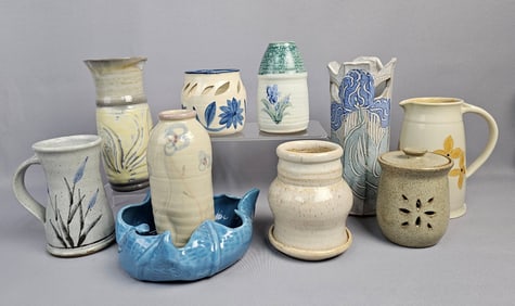 A Collection of Ten Contemporary Handcrafted Glazed Ceramic Pottery Vessels