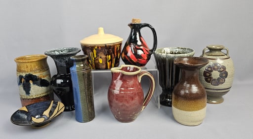 A Collection of Ten Mid-to-Late 20th Century to Contemporary Glazed Ceramic Studio Pottery Pieces