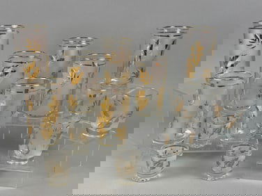 A Set of Eleven Libbey 'Frosted Gold Foliage' Glasses