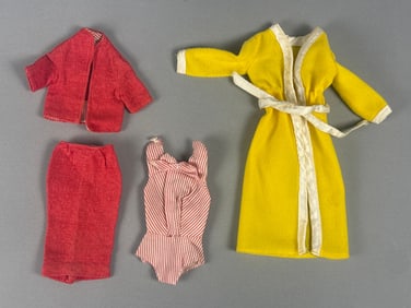 A Group of Four Pieces of Doll Clothing, including a Mattel Barbie Best Buy Fashions #9623 Yellow