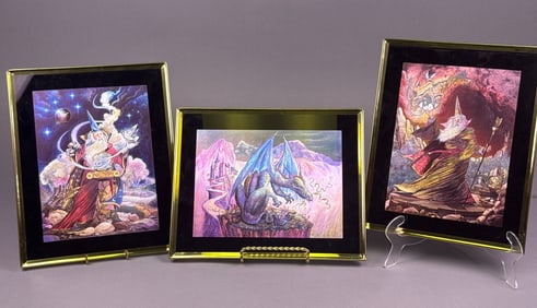 Three Framed American Foil Fantasy Prints