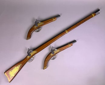 Three Vintage Mid-19th Century Style Percussion-Lock Toy Firearms
