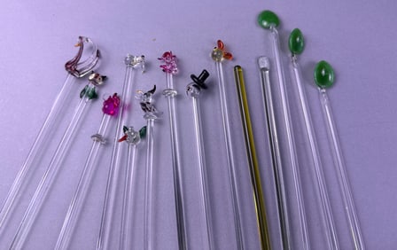 A Collection of Assorted Figural Glass Swizzle Sticks and Cocktail Stirrers