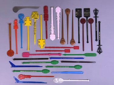A Collection of Approximately 38 Vintage Cocktail Swizzle Sticks and Stirrers