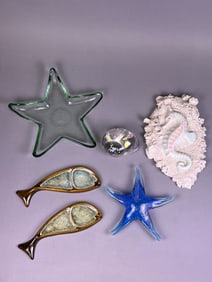 A Collection of Marine-Themed Decorative Objects, including a Recycled Glass Starfish Dish