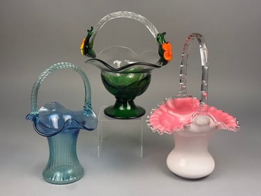 Three Mid-20th Century Decorative Art Glass Baskets
