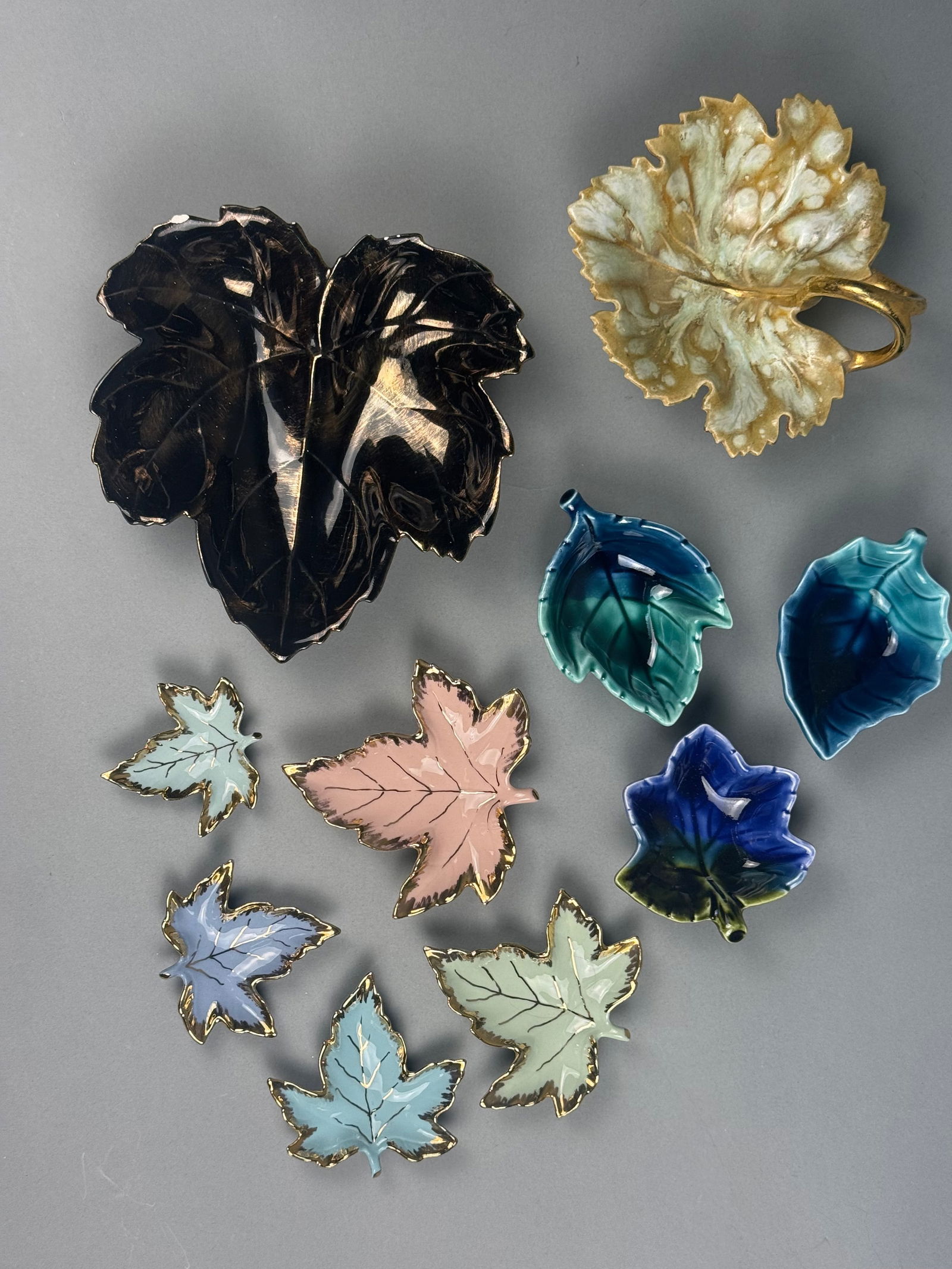 A Collection of Eleven Ceramic Leaf Dishes, including a Mikasa Ebony Treasures Serving Dish (1 of 6)