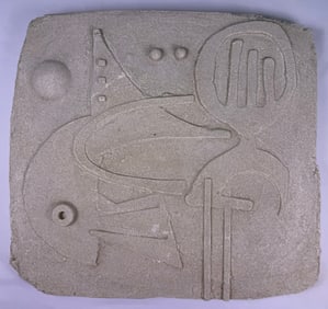 A Contemporary Abstract Relief-Carved Stone Panel, Signed Hawthorne, Dated 1992