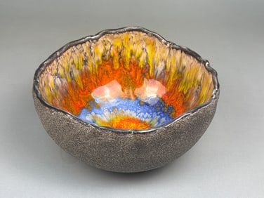A Contemporary Studio Pottery Ceramic Bowl with Multi-Color Glaze