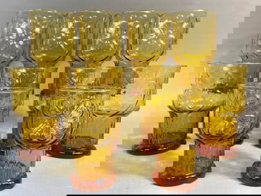 A Set of Ten Libbey 'Country Garden Daisy' Amber Drinking Glasses, Mid-20th Century