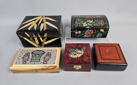 A Group of Five Assorted Decorative Boxes, Various Materials