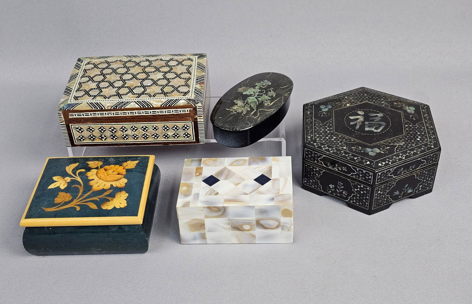 A Collection of Five Assorted Inlaid Decorative Boxes (1 of 20)