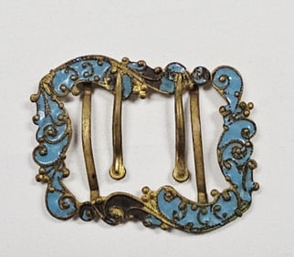 1900s Edwardian Brass Enamel Belt Buckle