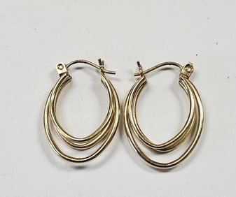 14K Yellow Gold Triple Hoop Earrings 1.9 Grams