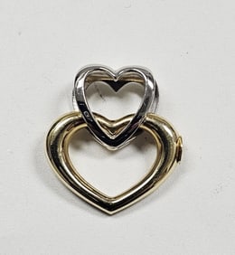 14K Yellow & White Gold Double Heart Pendant.4.9 G