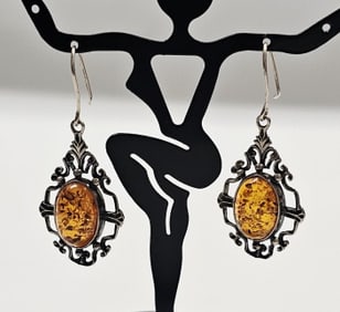Sterling Silver Baltic Amber Earrings